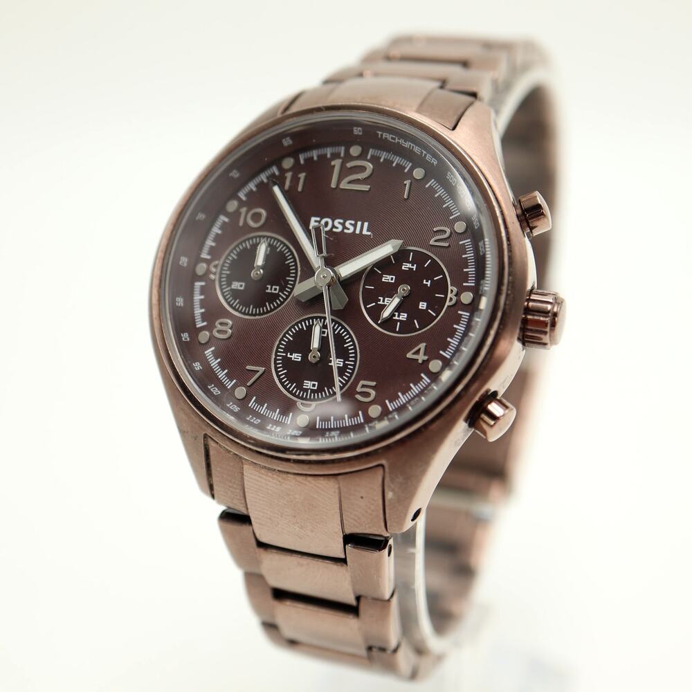 Fossil Flight Brown Stainless Steel 38mm Chronograph Watch CH2811 w New Battery